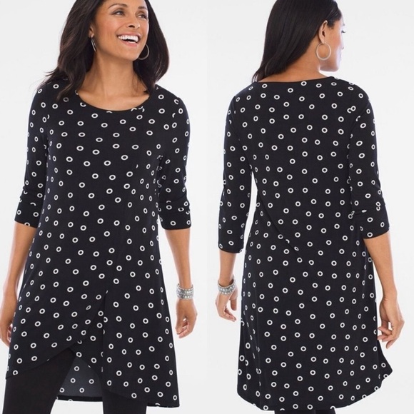 Chicos Circle Grommet Dot Print Asymmetrical High Low Tunic Shirt - Picture 1 of 14